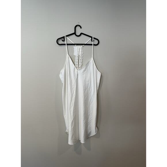 Flora Nikrooz Chemise White Slip Lace Racerback Adjustable Satin V Neck XL X1296 - Picture 3 of 8